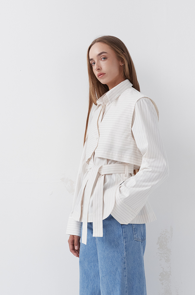 Сорочка з камізелькою смужка кремовий (Р 141)